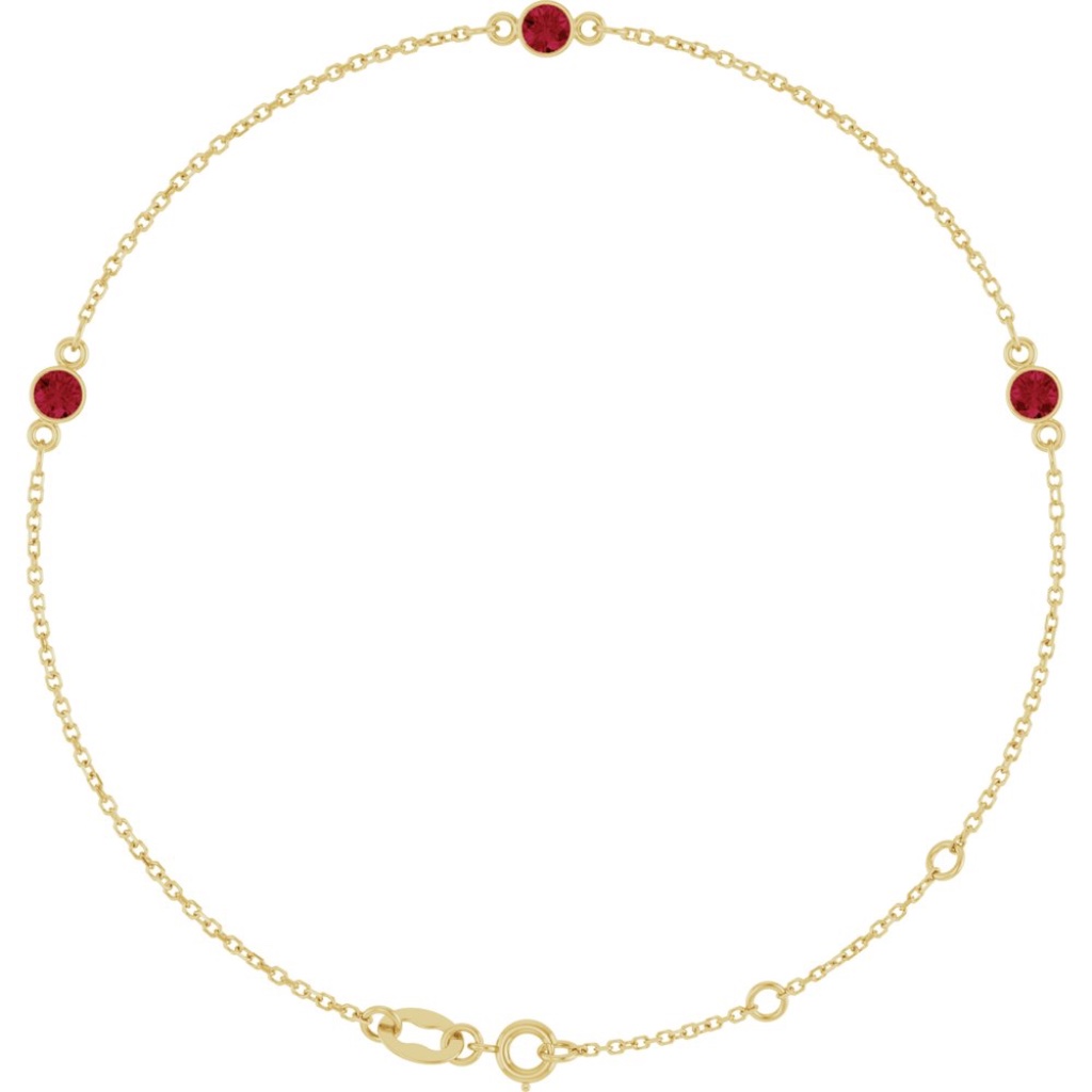 14k Yellow Lab-Grown Ruby Bezel-Set Three-Stone 6 1/2-7 1/2